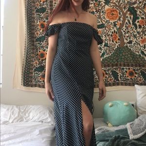 Lulus polka dot navy and white floor length dress